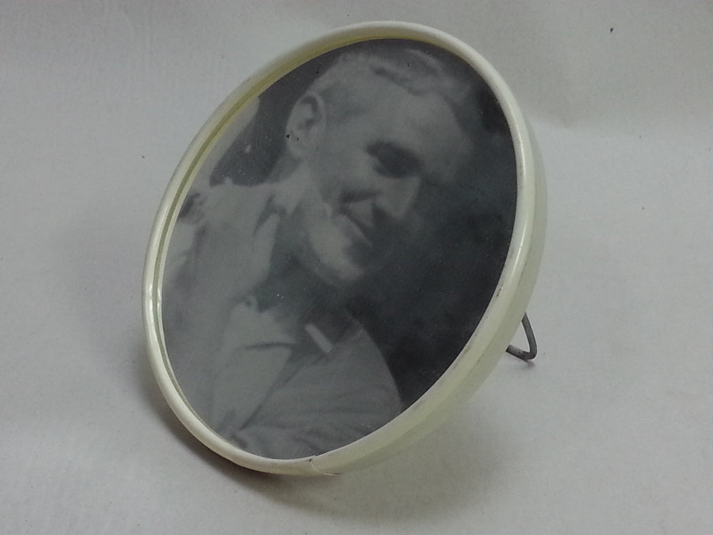 WWII German Foldable Round Shaving Mirror, White Celluloid