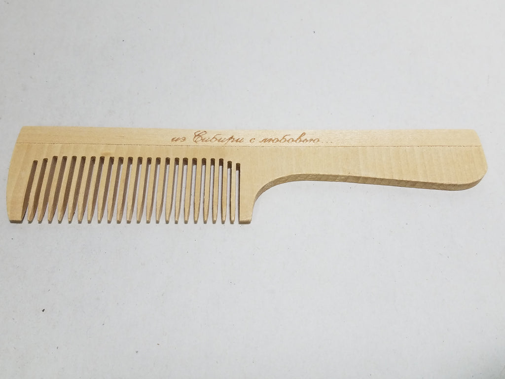 Wooden Comb with Handle - Russian Writing
